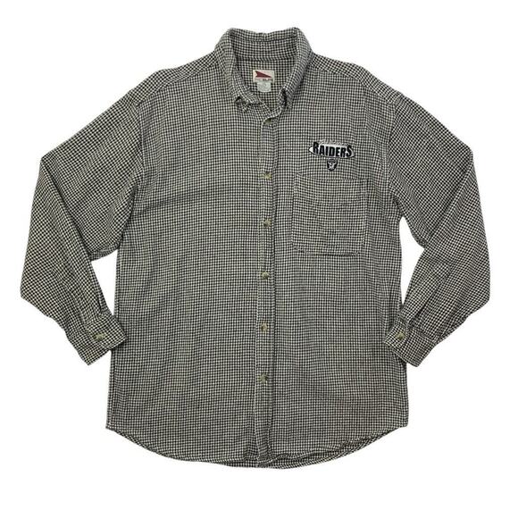 Vintage Oakland Raiders Shirt Mens M Cotton Pro Elite Houndstooth Button Down - Picture 1 of 10